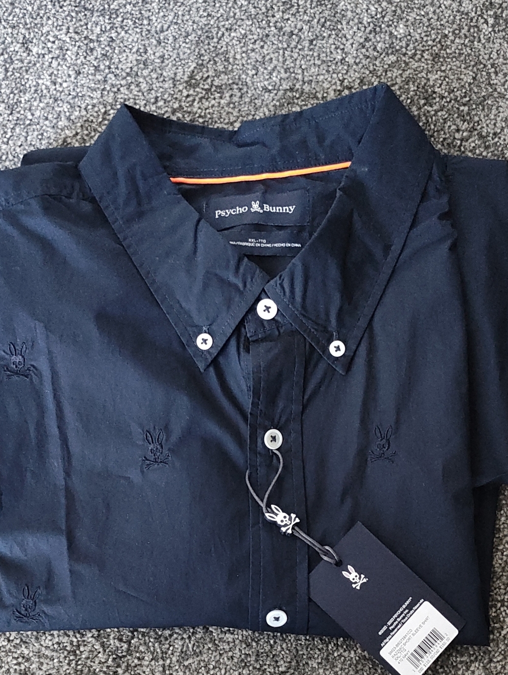 Psycho Bunny Navy Button-Down Shirt with Subtle Embroidered Logo